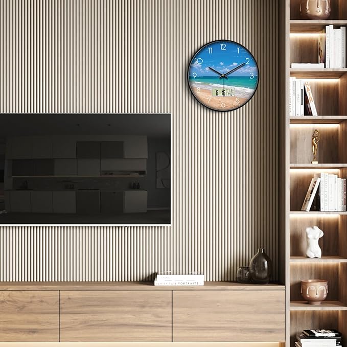 Modern Wall Clocks with Calendar and Date Ocean Wave Sea Beach Digital Clock