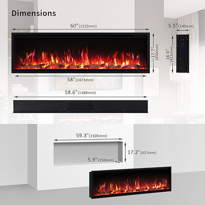 PuraFlame Herman 60 Inch Smart Linear Electric Fireplace