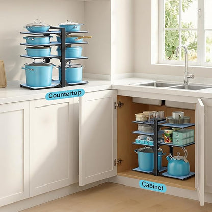 LAMU Pots and Pans Organizer under Cabinet, 8-Tier Heavy Duty Pan Organizers