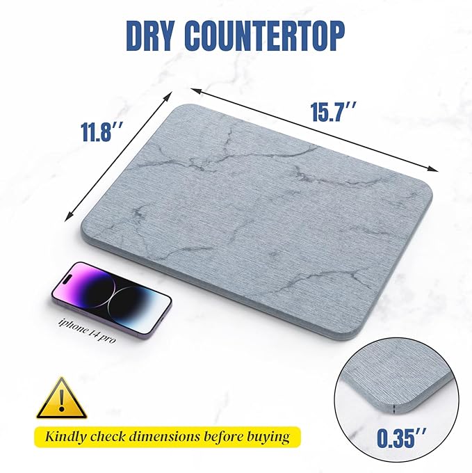 Quick Dry Stone Drying Mat for Kitchen Counter, Water-Absorbent Diatomaceous