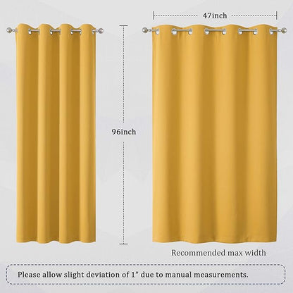 DUALIFE Yellow Solid Curtains 96 Inch Length Blackout Curtain Panels