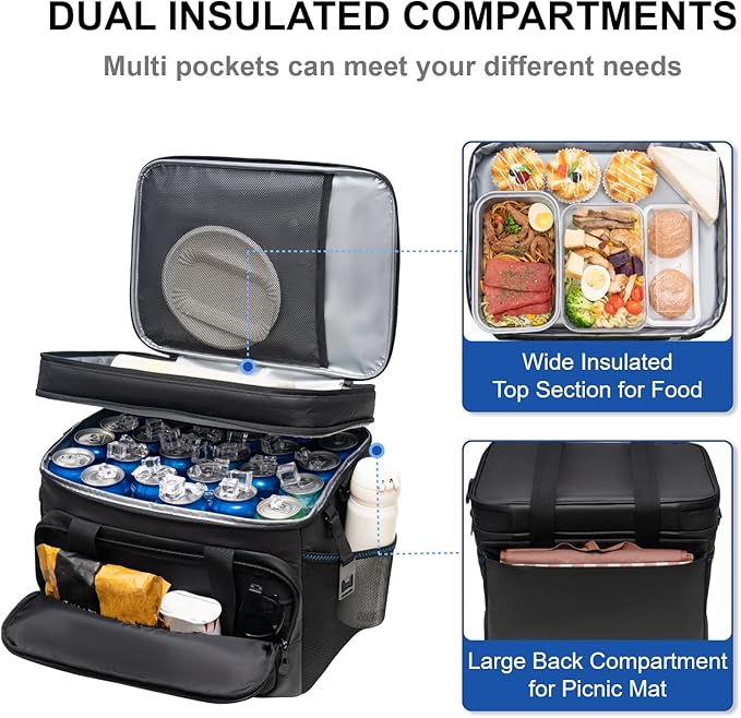 EVERFUN Small Cooler Lunch Box Mini Leak-Proof Soft Double Deck 24 Can Personal Insulated Collapsible Portable Waterproof Lunch Bag Ice Chest for Men Women Work Travel Car Picnic Beach