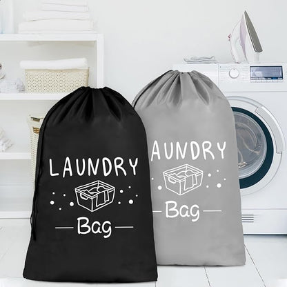 Sylfairy 2 Pack Extra Large Travel Laundry Bag, Rip-Stop Dirty Clothes Shoulder Bag with Drawstring, Heavy Duty Travel Laundry Bag, Large Laundry Hamper Liner (Black+Light Grey, 24" x 36")