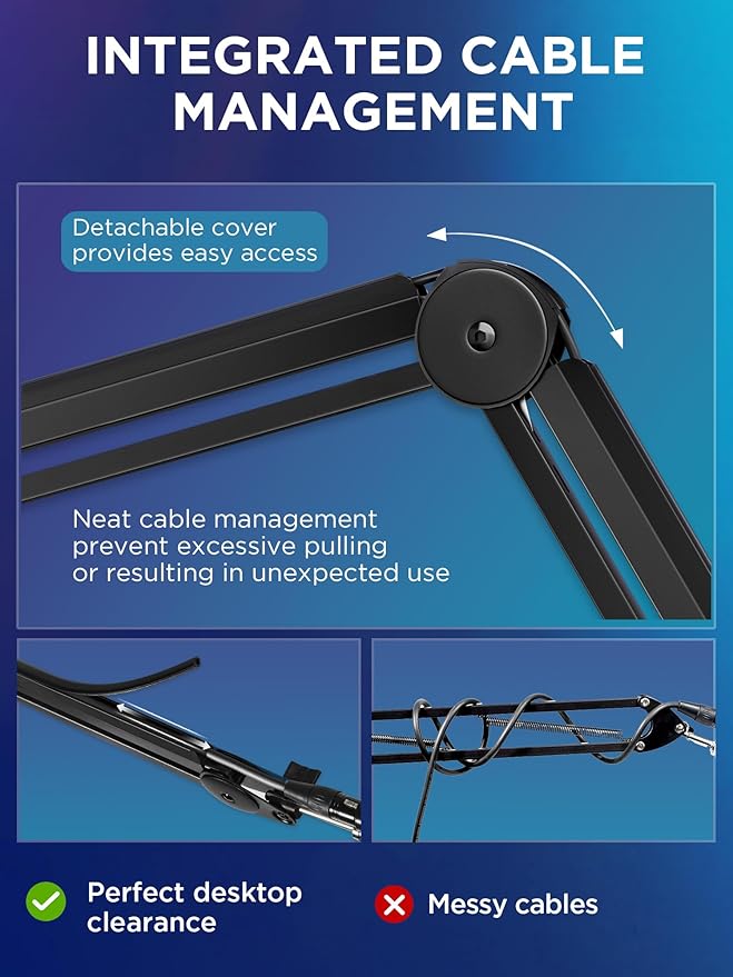 InnoGear Mic Boom Arm Microphone Stand Cable Management