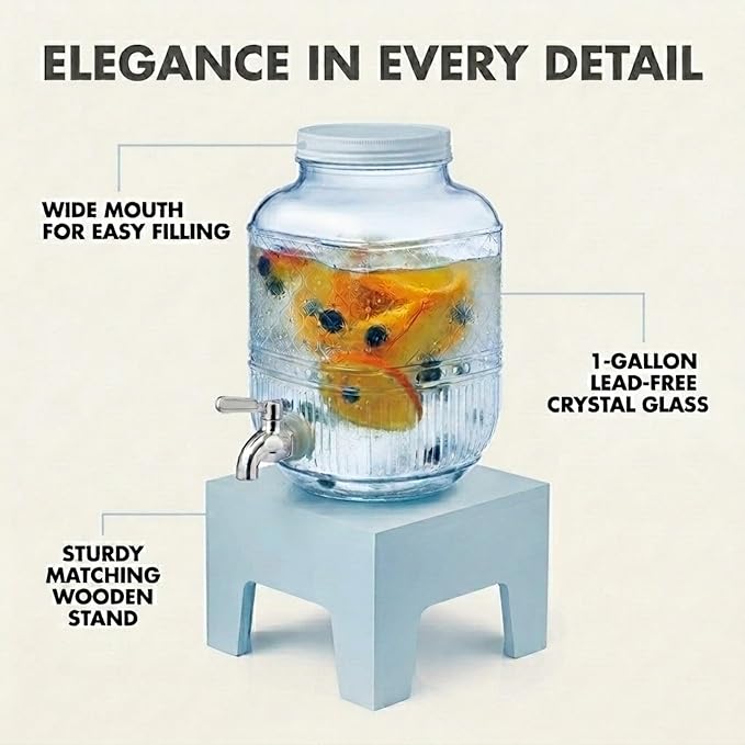 Beverage Dispenser 1 Gallon, Glass Drink Dispenser