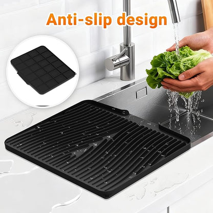 Silicone Dish Drying Mat for Kitchen Counter, Dish Drying Pad, Non-Slip Drain