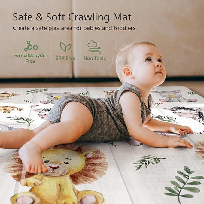 79x71 Extra Large Baby Play Mat for Floor, Foldable Foam Playmat for Babies 0-12 Months & Kids, Non-Toxic Waterproof Baby Mat for Floor, Thick Playpen Mat for Tummy Time Crawling