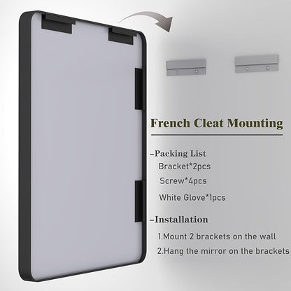 48x30 Black Bathroom Mirror, Rounded Rectangle Mirror, Shatterproof