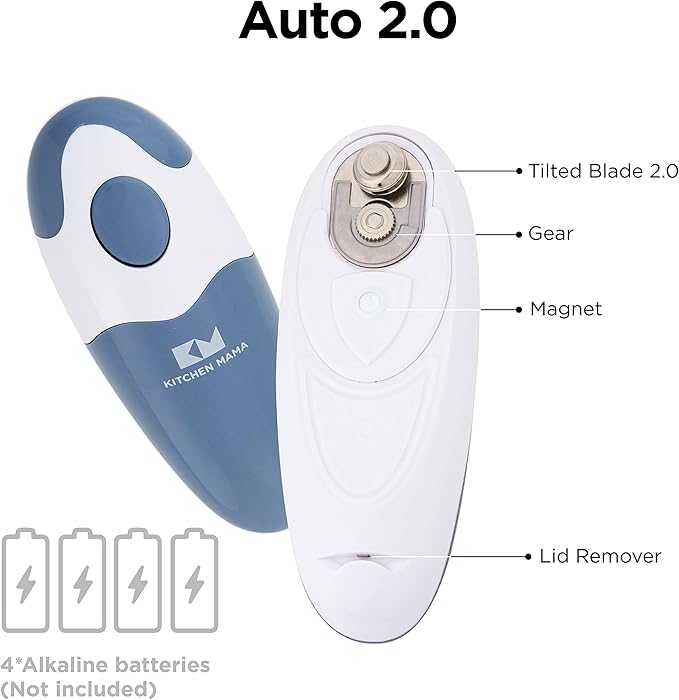 Kitchen Mama Auto 2.0 Electric Can Opener: Blade Opens Almost Any Can Pop or Soda Can - Automatic, Hands Free, Safe, Smooth Edge, Lid Remover, Battery Operated, Cordless, YES YOU CAN (Morandi Blue)