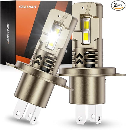 SEALIGHT H4/9003/HB2 LED Bulbs 50000LM Super Bright, 10X Brighter 6500K White, Canbus Ready Direct Fit, IP68 Waterproof and 25000RPM Cooling Fan, 70000Hrs Long Lifespan, Plug-N-Play, Pack of 2