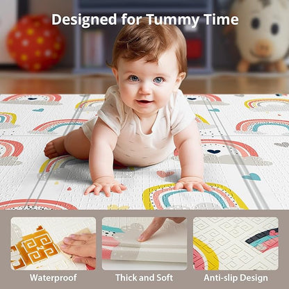 Baby Play Mat, 59 x 59 Play Mat Perfect for Use Baby Playpen, Foldable Soft Foam Babies PlayMat for Floor, Babies Activity Tummy Time Playmat, Kids Non Toxic Thick Mat for Baby, Toddlers, Infants