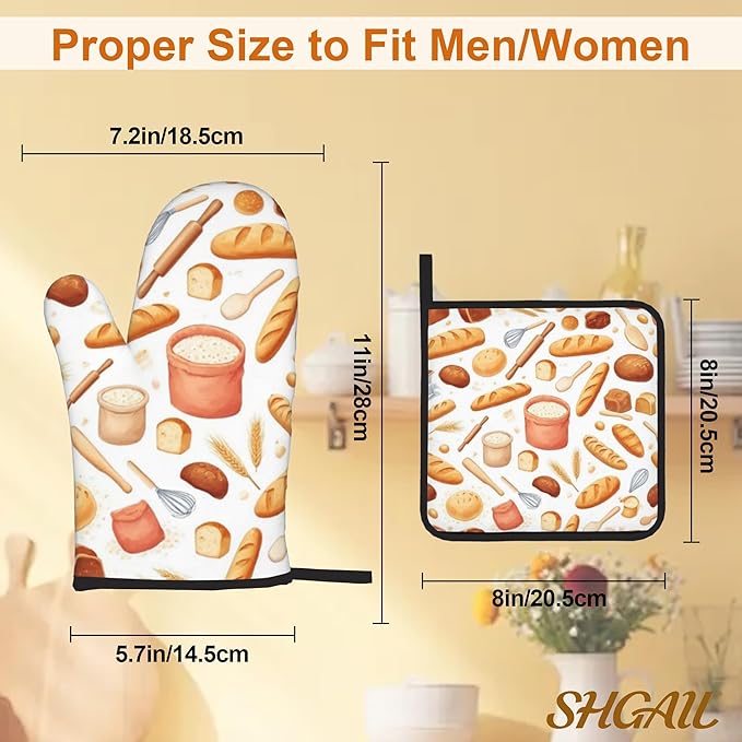 Kitchen Bread Oven Mitts with Matching Potholders