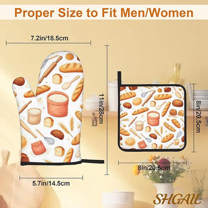 Kitchen Bread Oven Mitts with Matching Potholders