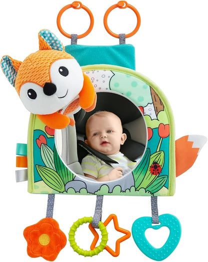 Car Seat Toy, Baby Car Mirror Toy for Rear Facing, Travel Baby Activity Center with Hanging Engaging Toys for Infants Babies 0-6-12-18 Months Boy Girl