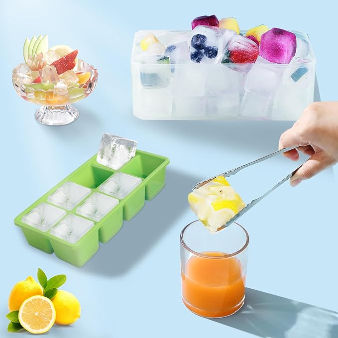 Ice Trays for Freezer with Lid and Bin, JRISBO 6 Pack Silicone Ice Cube Tray
