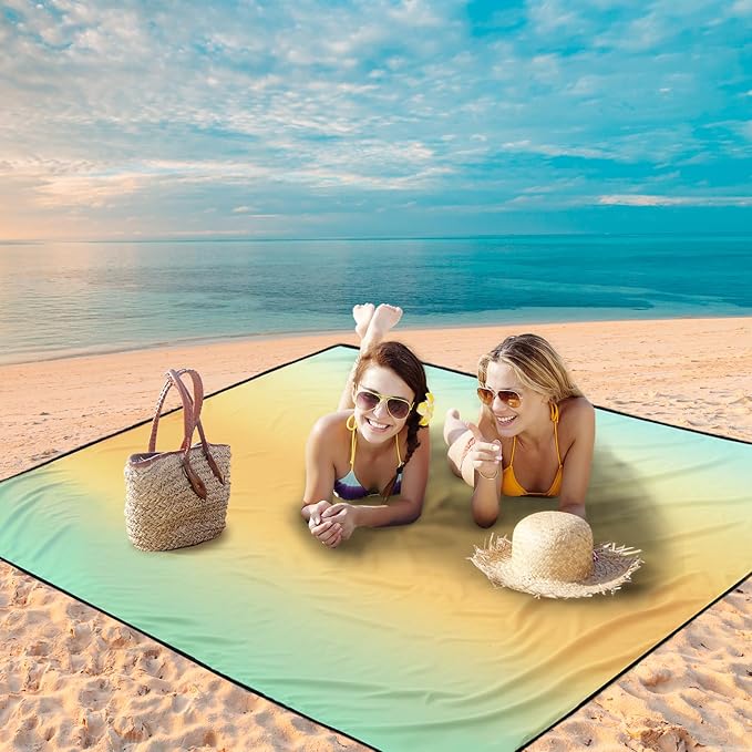 Beach Blanket Waterproof Sandproof Beach Mat 79" X 83"/10'x9'for 2-8 Adults Quick Drying Outdoor Picnic Mat Beach Accessories for Travel, Camping, Hiking