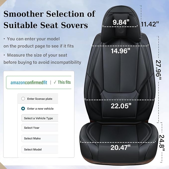 Coverado Car Seat Covers 5 Pieces, Full Set Universal Seat Covers for Cars, Waterproof Nappa Leather Auto Seat Protectors with Head Pillow, Car Interiors Fit for Most Sedans SUV Pick-up Truck, Black