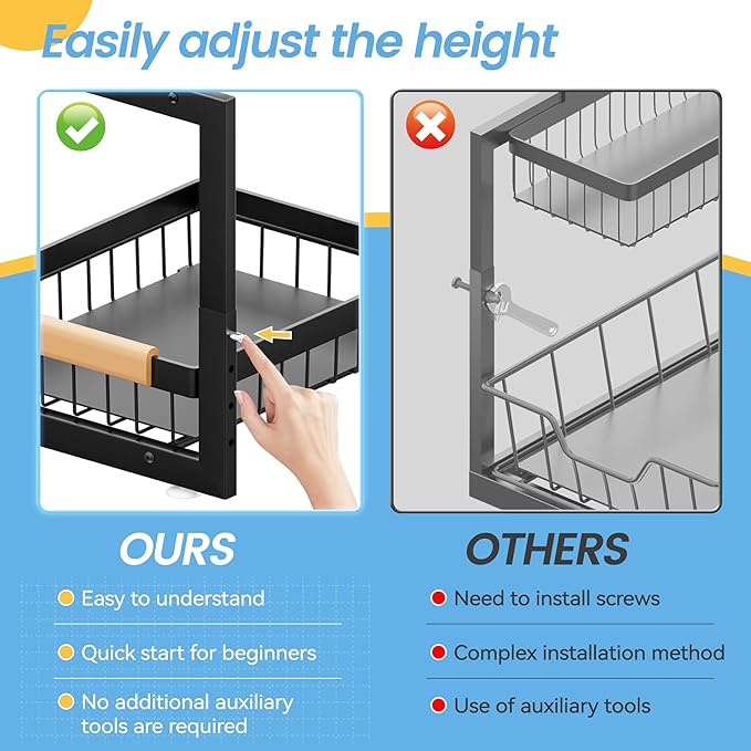 ADBIU Under Sink Organizer XL Size, 2 Packs 2 Tier Expandable Height Under-Sink