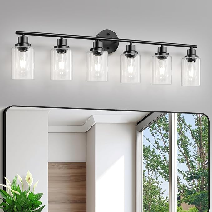 Guliaofo 6-Light E26 Black Bathroom Vanity Lights, Modern Bathroom Light