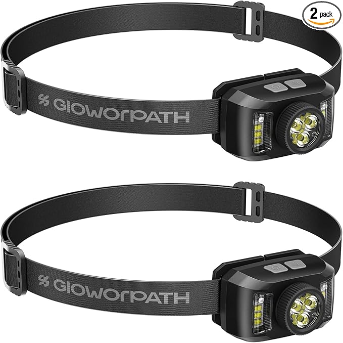 Rechargeable Headlamp Flashlight,Super Bright LED Head Torches,Sensor Control, 6 Light Settings, IPX5 Waterproof & Lightweight, Ideal for Camping, Running & Hiking Outdoor (2, Black)