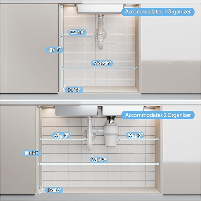 ADBIU Under Sink Organizer XL Size, 2 Packs 2 Tier Expandable Height Under-Sink