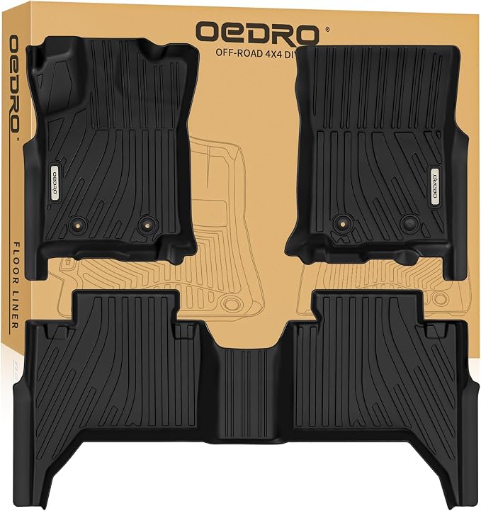 OEDRO Upgraded Floor Mats Fit for Toyota Tacoma 2016-2023 (Only for Double Cab & Automatic), All Weather TPE Tacoma Floor Liner Front and Rear 2 Row Mats,Black