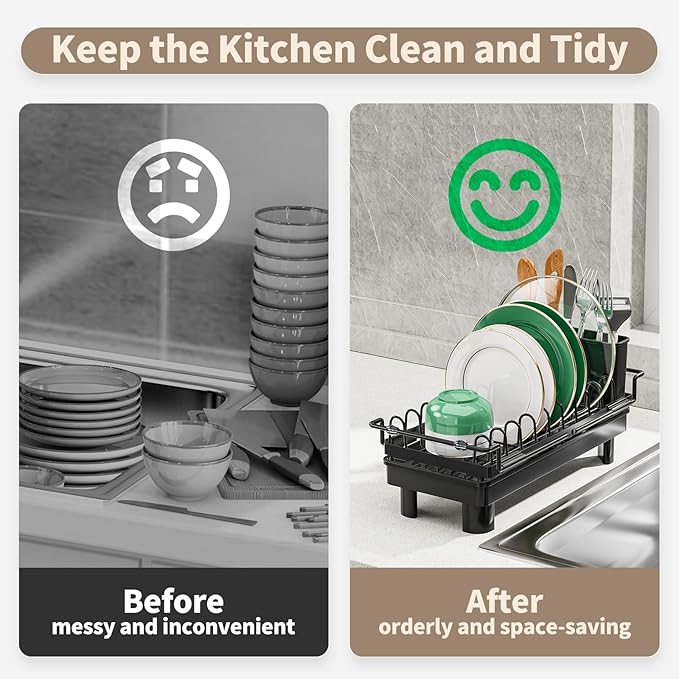SanDream Dish Drying Rack, Small Over Sink Dish Drying Rack, Expandable Over