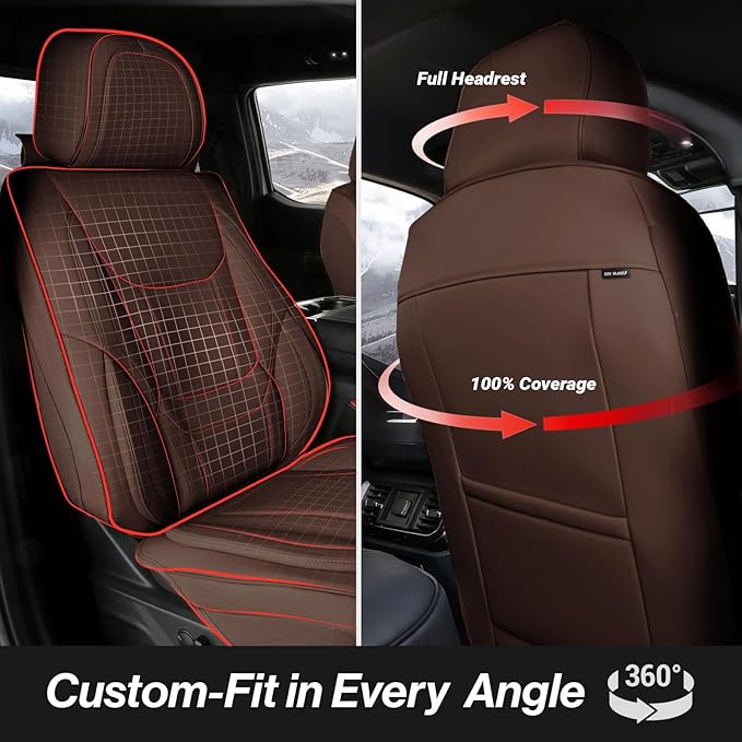 Coverland Custom Fit Car Seat Covers for SUV Compatible with [Mercedes-Benz Sprinter, Volkswagen ID.4, ID.Buzz] Premium Waterproof Non-Slip Interior Seat Protector [Front Dark Brown - Size Chart A34]