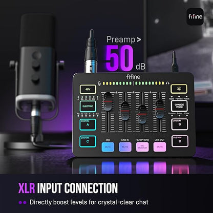 FIFINE Gaming Audio Mixer, Streaming RGB PC Mixer