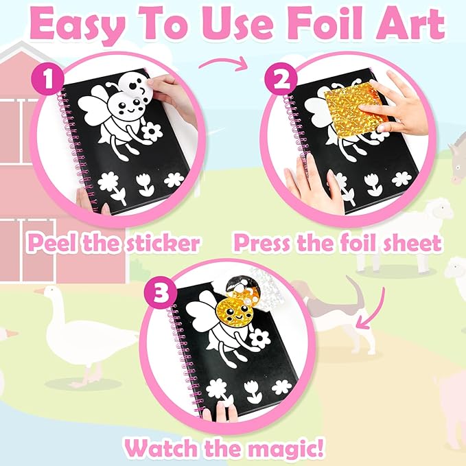 FUNNYB&G Foil Art Craft Activity for Kids - Gift for Girls Crafts Kits for Kids Fun Art Supplies DIY Creative Travel Toys, Birthday Gift Party Favor Toys for Girls Boys 4 5 6 7 8 9 Years Old(Insects)