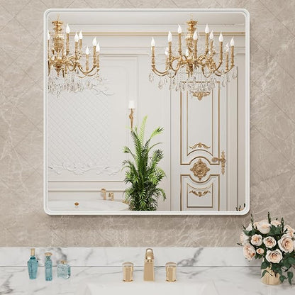 LOAAO 30x30 Inch White Metal Framed Bathroom Mirror