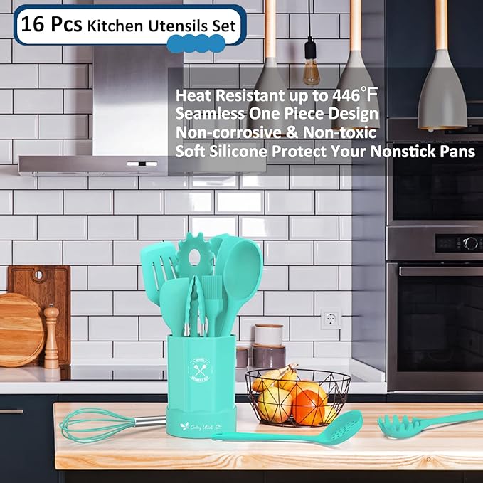 Silicone Kitchen Utensils Set, 16-Piece Silicone Cooking Utensils by Deedro
