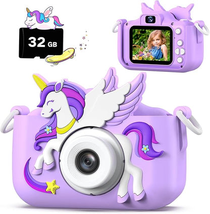 Upgrade Kids Camera for Boys Girls, Toddler Digital Selfie Camera with Cute Protective Cover and 32G SD Card, Christmas Birthday Gifts Toys for 3 4 5 6 7 8 9 10 11 12 Years Old Little Girls and Boys