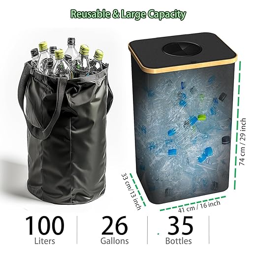 Recycling Bin for Kitchen Indoor Home, Large 26 Gallon 100L Recycle Bin