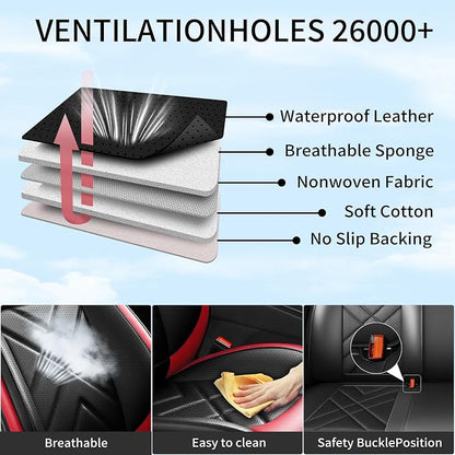 Tahoe Car Seat Covers Fit for Chevrolet/Chevy Tahoe 2011-2026, Full Coverage Leather Waterproof Breathable Seat Covers, Automotive Seat Protectors, Airbag Compatible, (Full Set Seats Red Black)