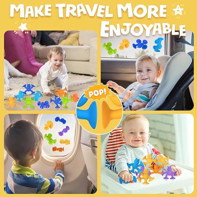 Suction Cup Toys for Toddlers 1-3, Guibola 6 PCS | No Hole Bath Toy for Baby Kids, Silicone | Suction Bath Toys | Sensory Window Building Toys for Boys Girls - Larger Size