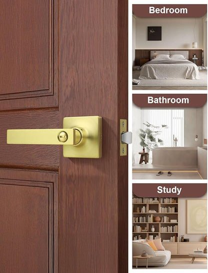 Mengico 2 Pack Gold Privacy Lever Door Handle Interior