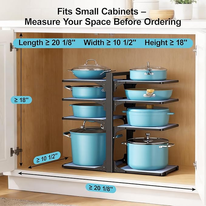 LAMU Pots and Pans Organizer under Cabinet, 8-Tier Heavy Duty Pan Organizers
