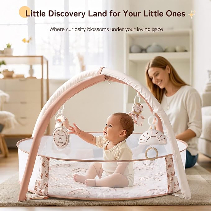 Crisschirs 6-in-1 XL Large Baby Gym & Ball Pit, Play Mat & Play Gym, Combination Baby Activity Gym with Milestone Cards for Sensory Exploration and Motor Skill Development, Balls are not Included