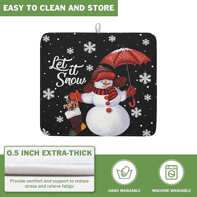 Winter Snowman Dish Drying Mat, Christmas Snow Dish Drying Mat