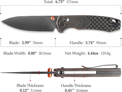 EDC Folding Pocket knife with Clip for Men,Thumb Studs Crossbar Lock Knives with 2.99" 14C28N Steel Blade, Copper Handle for Camping Hiking,Dragonfly-Cu