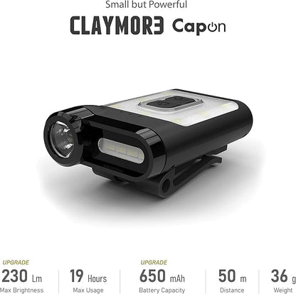 Claymore Capon 65A+ Tan Ultra-Light Clip-On Cap Light ??USB-C Rechargeable 230LM LED Compact Headlamp | 3 Modes IP54 Water-Resistant Up to 19 Hrs Runtime for Camping, Running, Outdoor