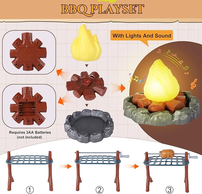Kids Camping Playset with Pop Up Tent, Pretend BBQ Campfire Sets with Toy Food, Indoor Outdoor Educational Toys for Boys Girls Hiking Adventure Gifts Outdoor Playset Nature Exploration Toys