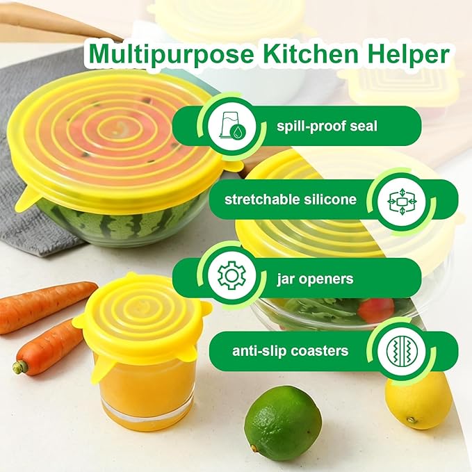 Silicone Stretch Lids – 6 Pack Reusable Food Covers, Flexible Silicone