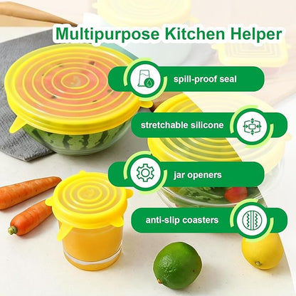 Silicone Stretch Lids – 6 Pack Reusable Food Covers, Flexible Silicone