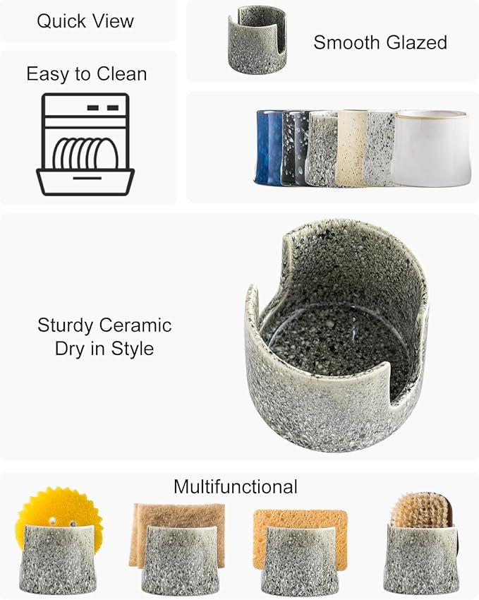 Zoeeker Kitchen Sponge Holder, Ceramic Dish Sponge Holder Scrubby Daddy