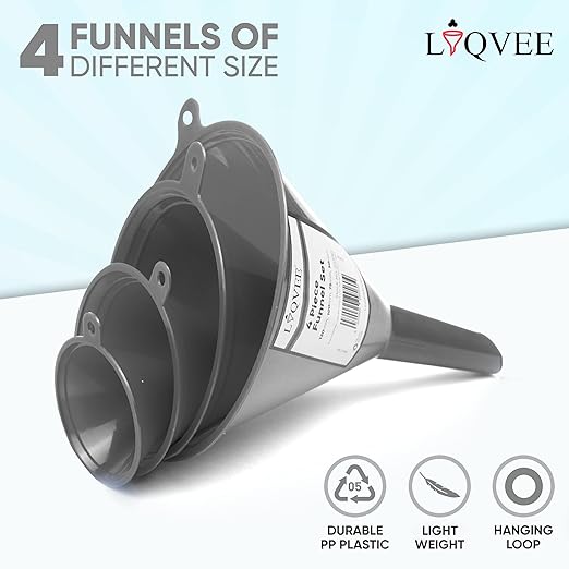 Funnel Gray in 4 Different Sizes Durable & Non-Toxic Food Grade Plastic -Funnels