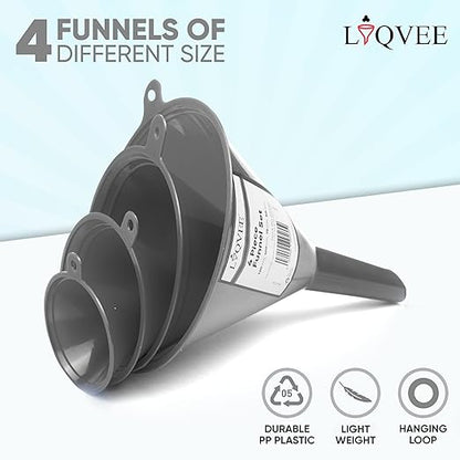 Funnel Gray in 4 Different Sizes Durable & Non-Toxic Food Grade Plastic -Funnels