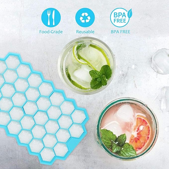 Azyh Ice Cube Trays with Lid, 2 Pack Silicone Ice Cube Trays with Lid-37 Grid