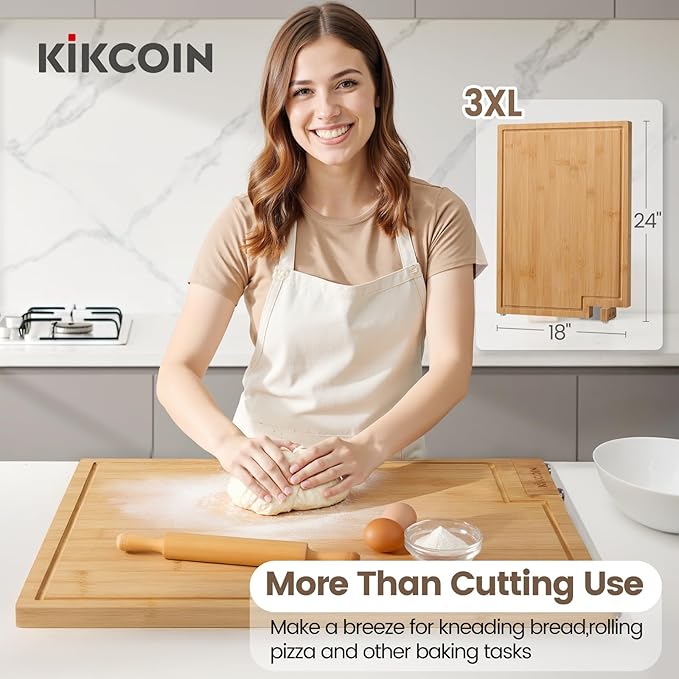 Kikcoin Bamboo Cutting Boards for Kitchen, 3XLarge Wood Cutting Board